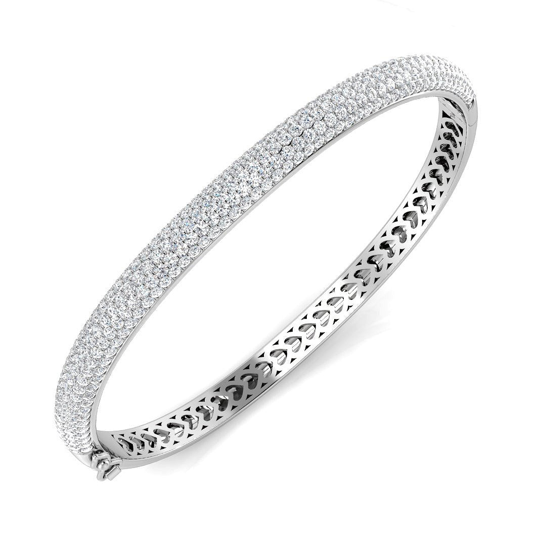 9K White Gold Lab Grown Diamond Multi Row Pave Bangle Luxury Wide Diamond Bangle