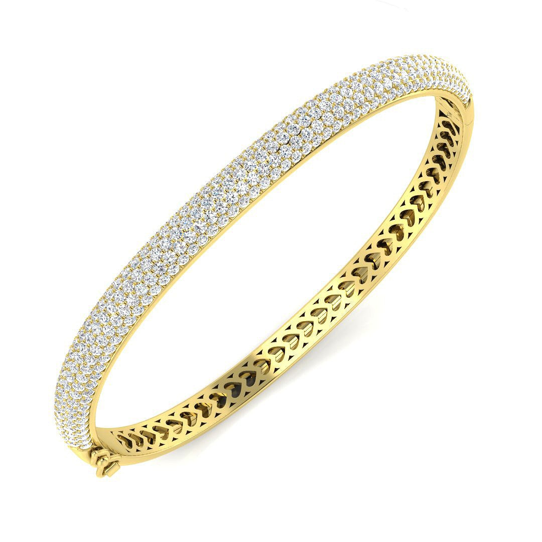 9K White Gold Lab Grown Diamond Multi Row Pave Bangle Luxury Wide Diamond Bangle