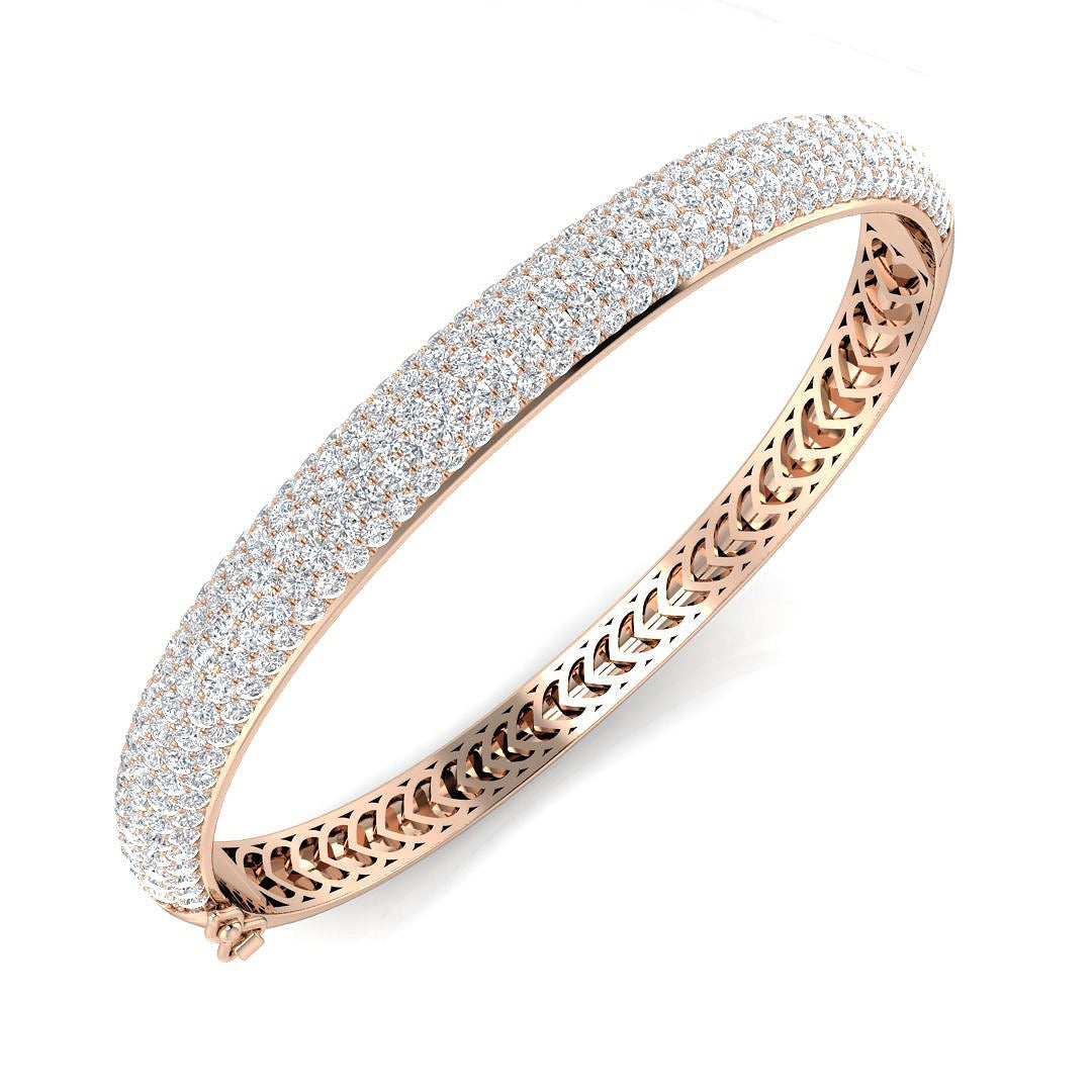 9K White Gold Lab Grown Diamond Multi Row Pave Bangle Luxury Wide Diamond Bangle