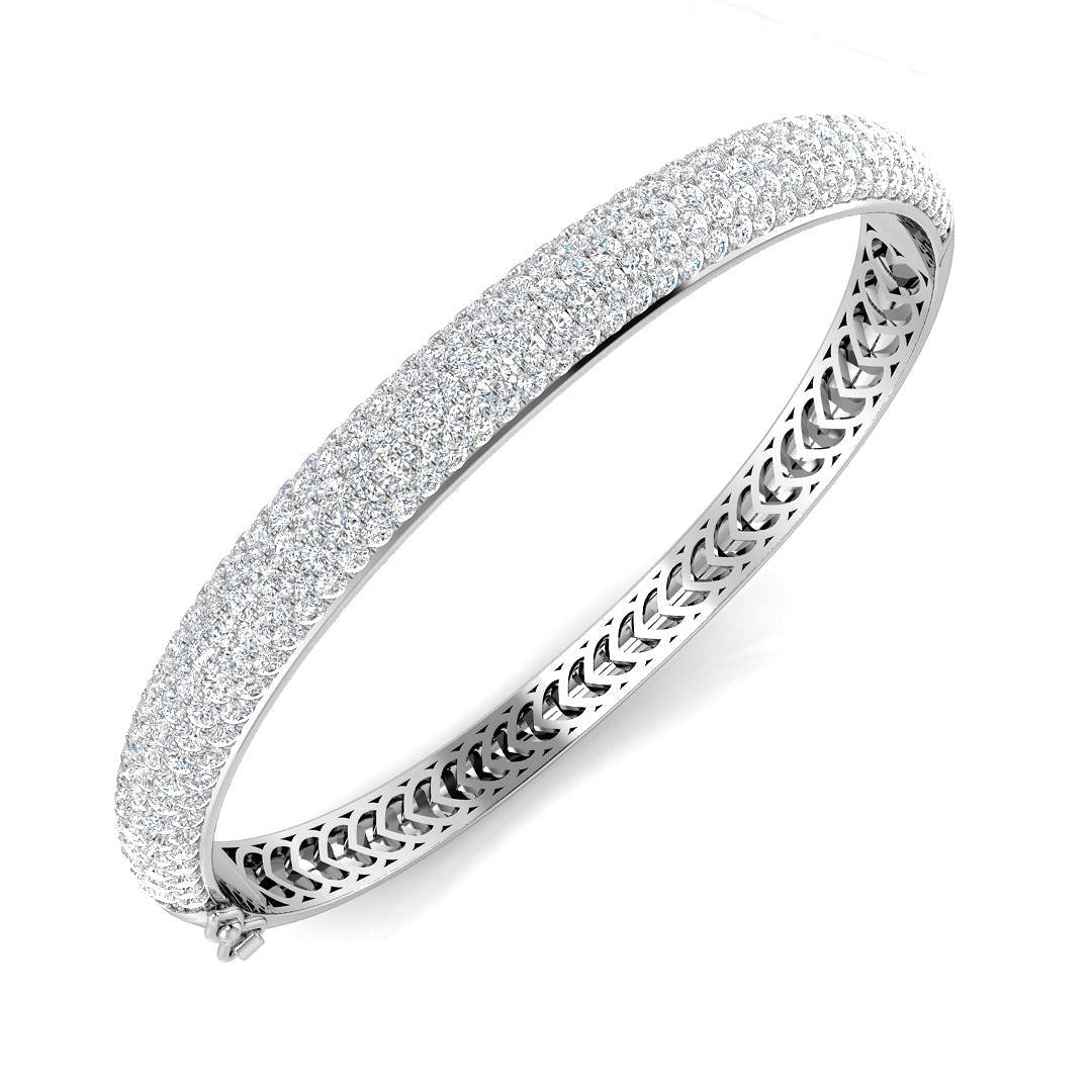 9K White Gold Lab Grown Diamond Multi Row Pave Bangle Luxury Wide Diamond Bangle