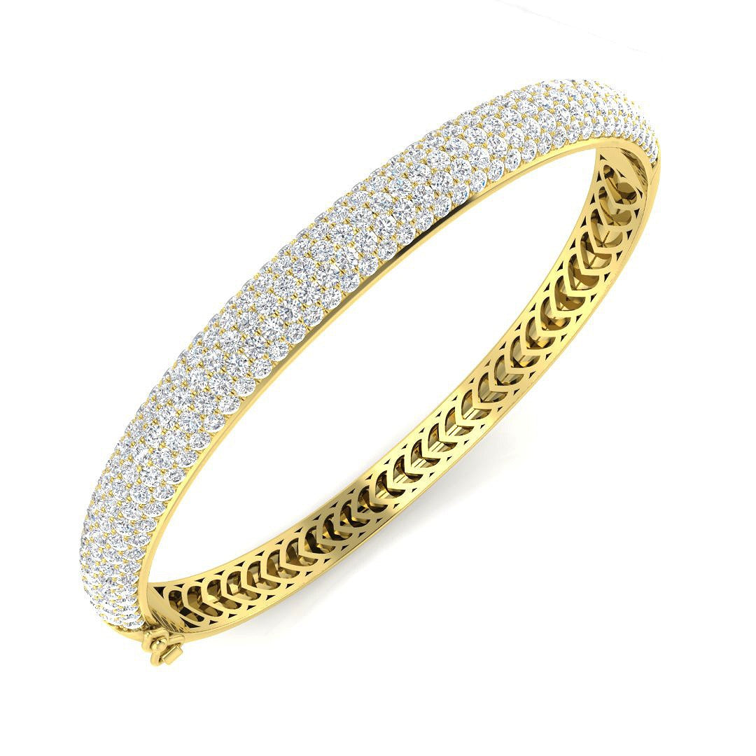 9K White Gold Lab Grown Diamond Multi Row Pave Bangle Luxury Wide Diamond Bangle