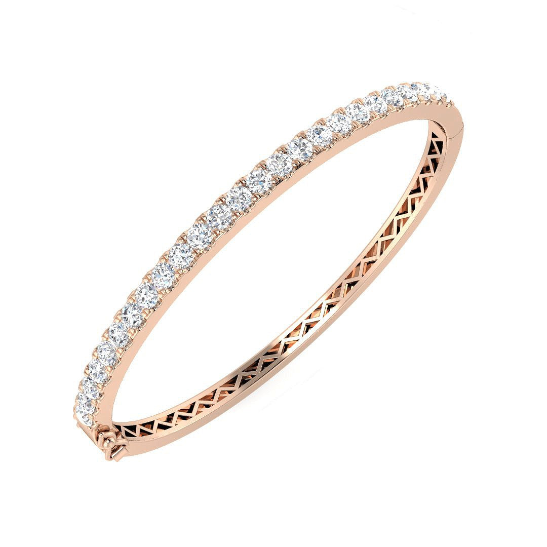 18K Yellow Gold Natural Round Cut Diamond Prong Set Half Eternity Bangle with Hinged Lock