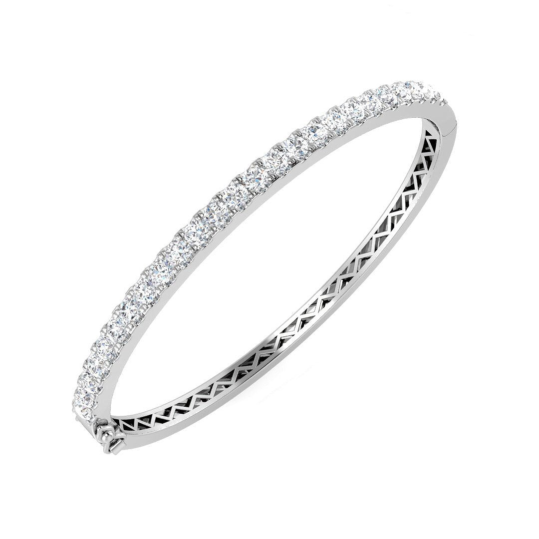 18K Yellow Gold Natural Round Cut Diamond Prong Set Half Eternity Bangle with Hinged Lock