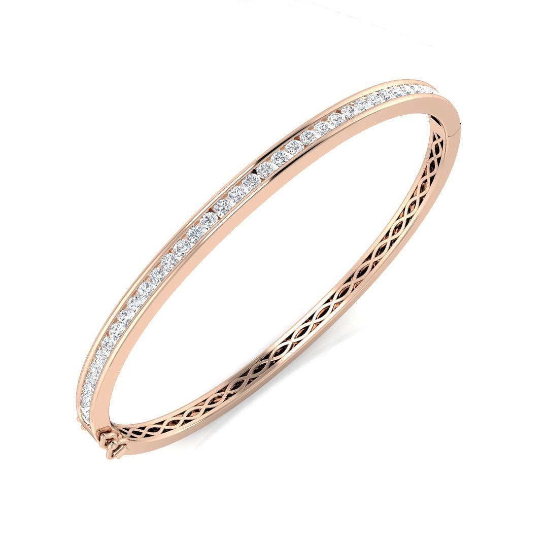 Natural Round Channel Set Diamond Bangle in 9K Yellow Gold with Hinged Box Clasp