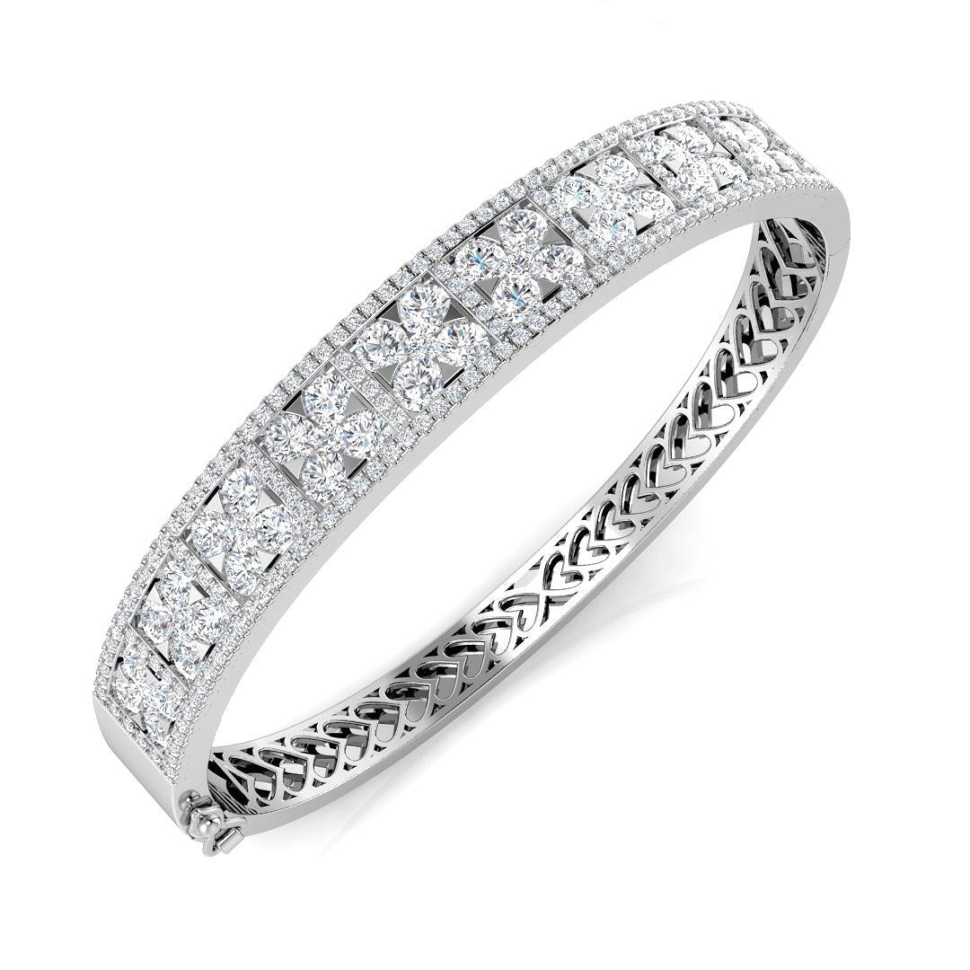 Premium Platinum Natural Diamond Round Cut Half Eternity Bangle with Hinged Box Lock