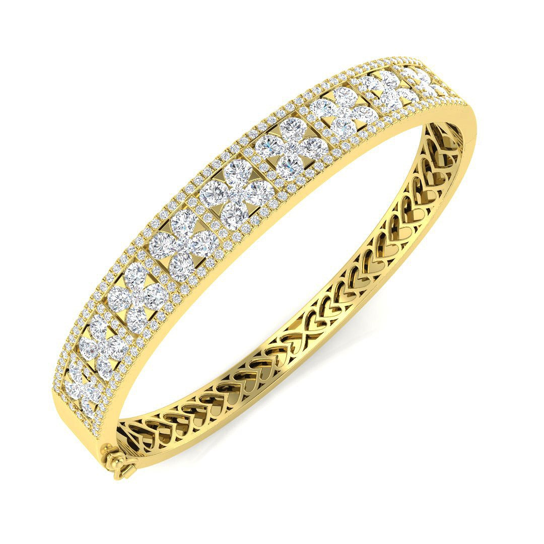 Premium Platinum Natural Diamond Round Cut Half Eternity Bangle with Hinged Box Lock
