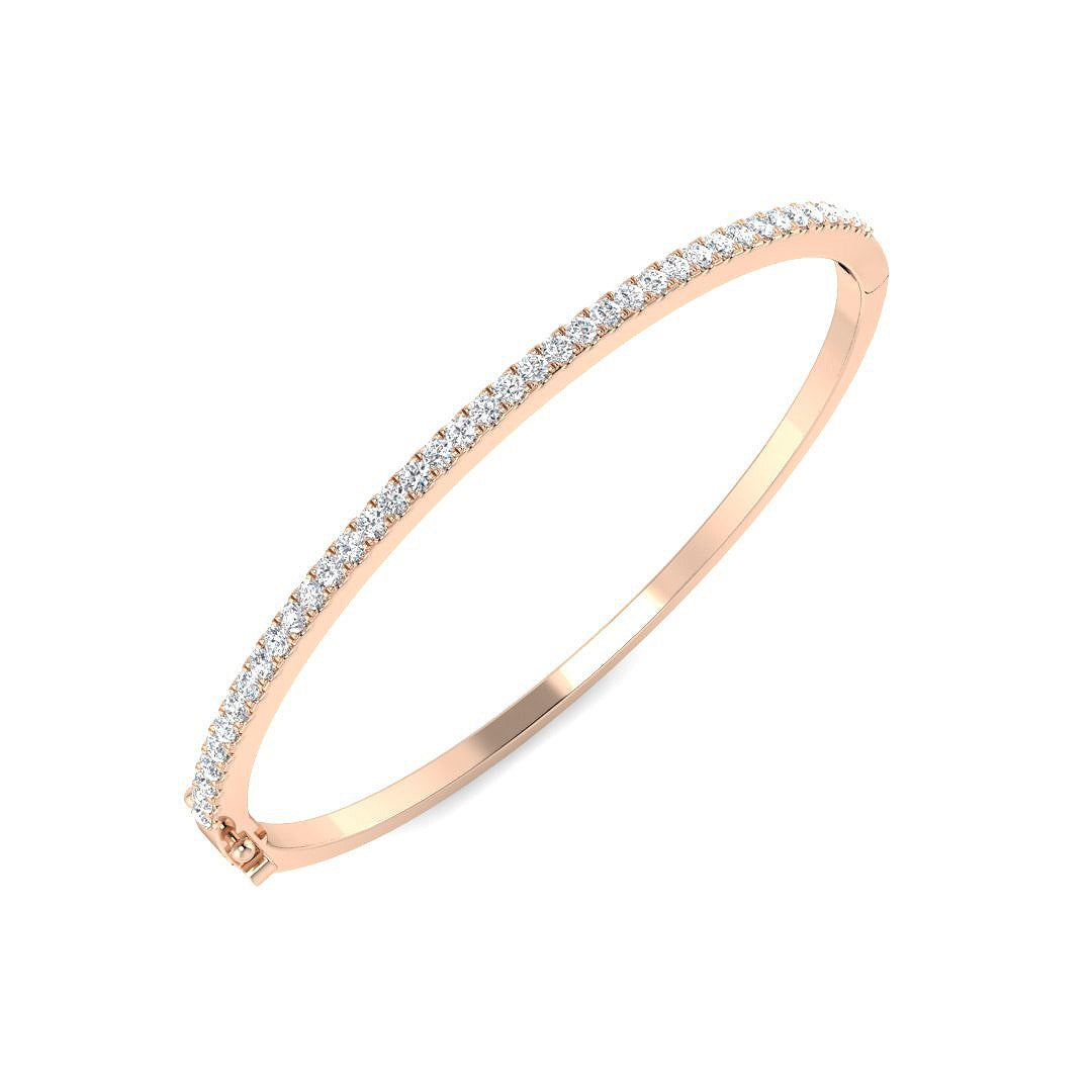 18K Yellow Gold Natural Round Cut Diamond Prong Set Half Eternity Bangle with Hinged Lock