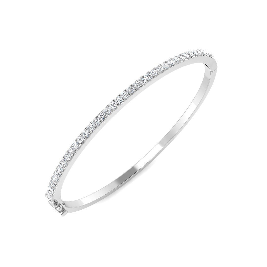 18K Yellow Gold Natural Round Cut Diamond Prong Set Half Eternity Bangle with Hinged Lock