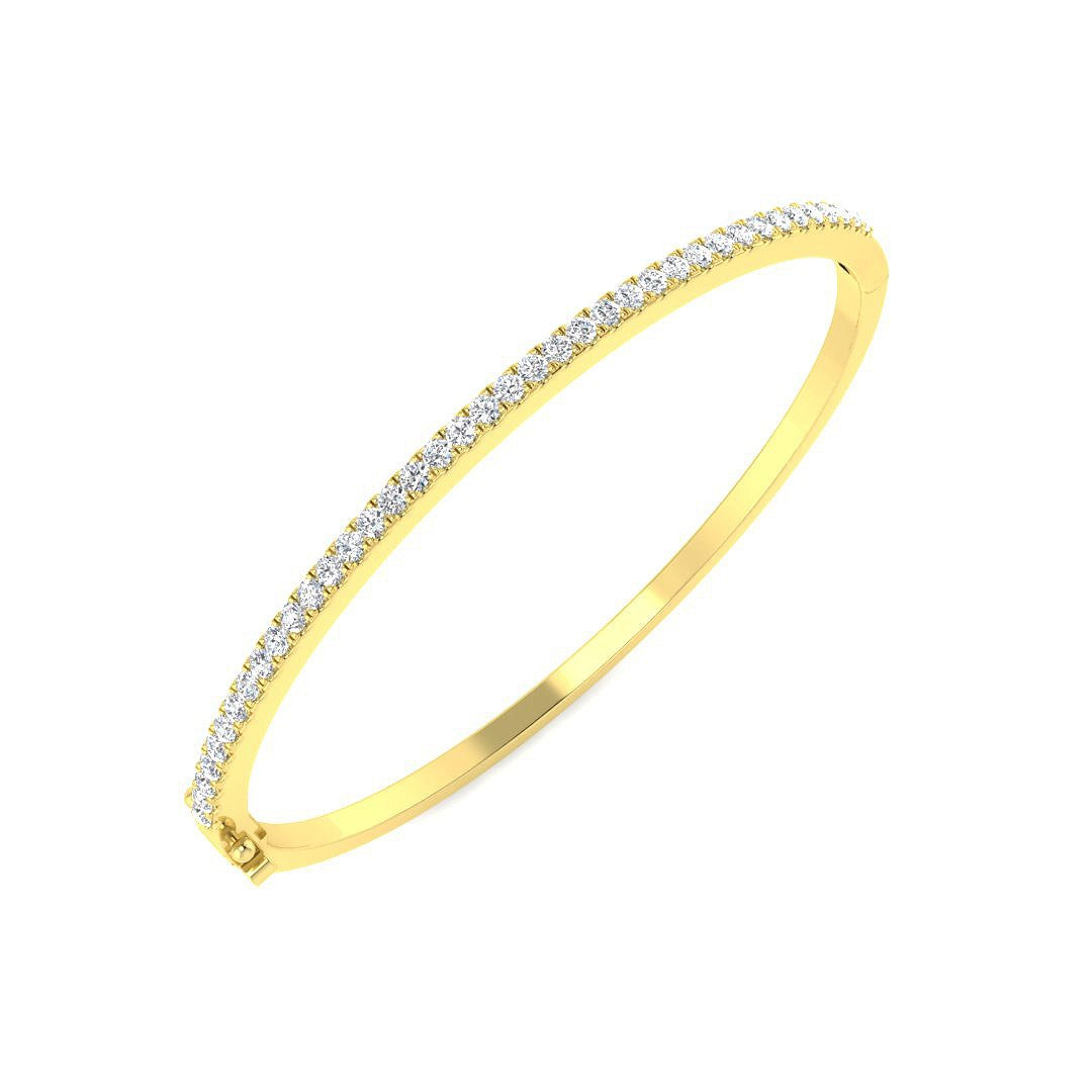 18K Yellow Gold Natural Round Cut Diamond Prong Set Half Eternity Bangle with Hinged Lock