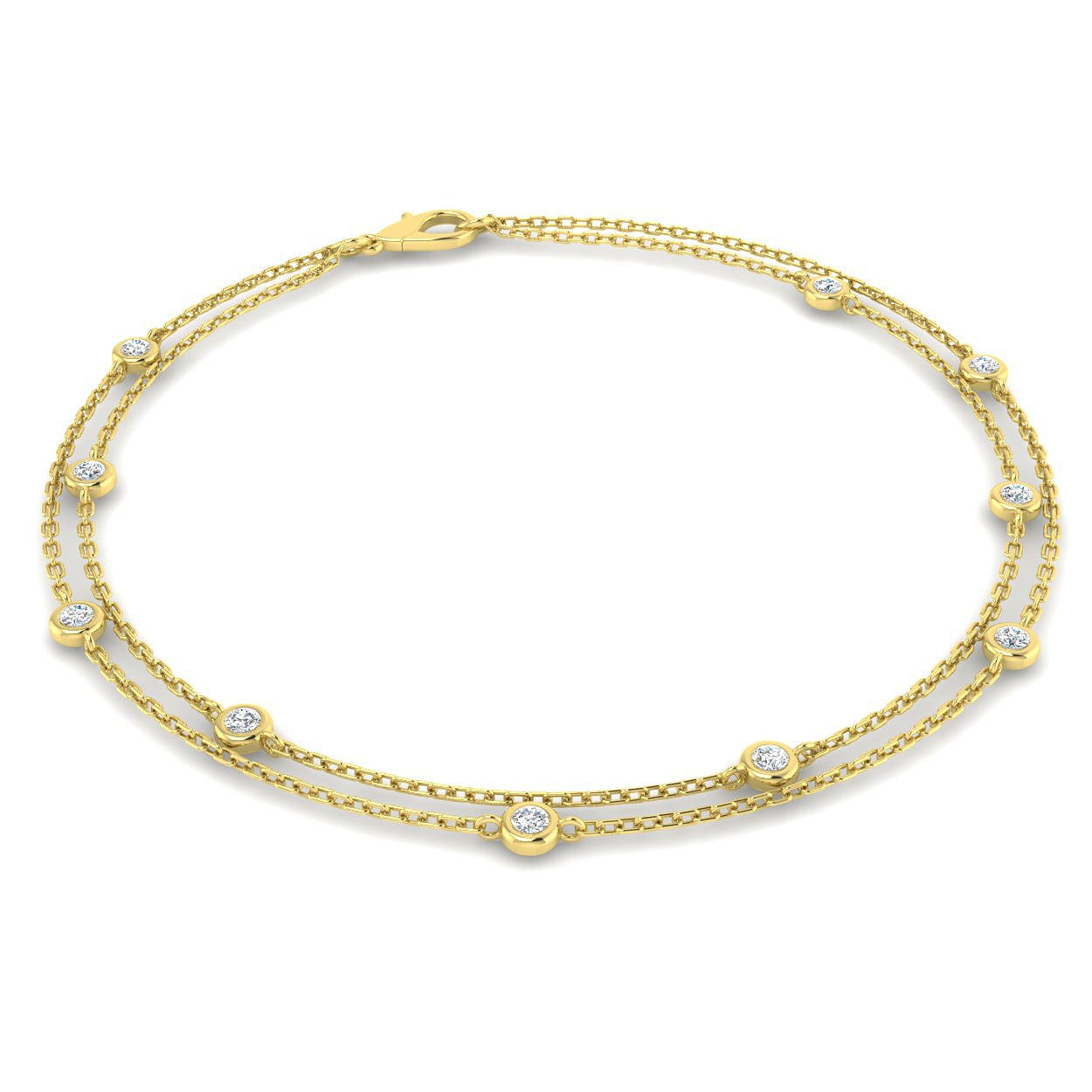 Natural Diamond Bracelet, Bezel Set Diamond Bracelet, Double Chain Bracelet, Diamond Station Bracelet