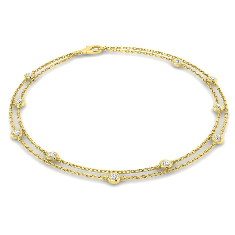 Natural Diamond Bracelet, Bezel Set Diamond Bracelet, Double Chain Bracelet, Diamond Station Bracelet