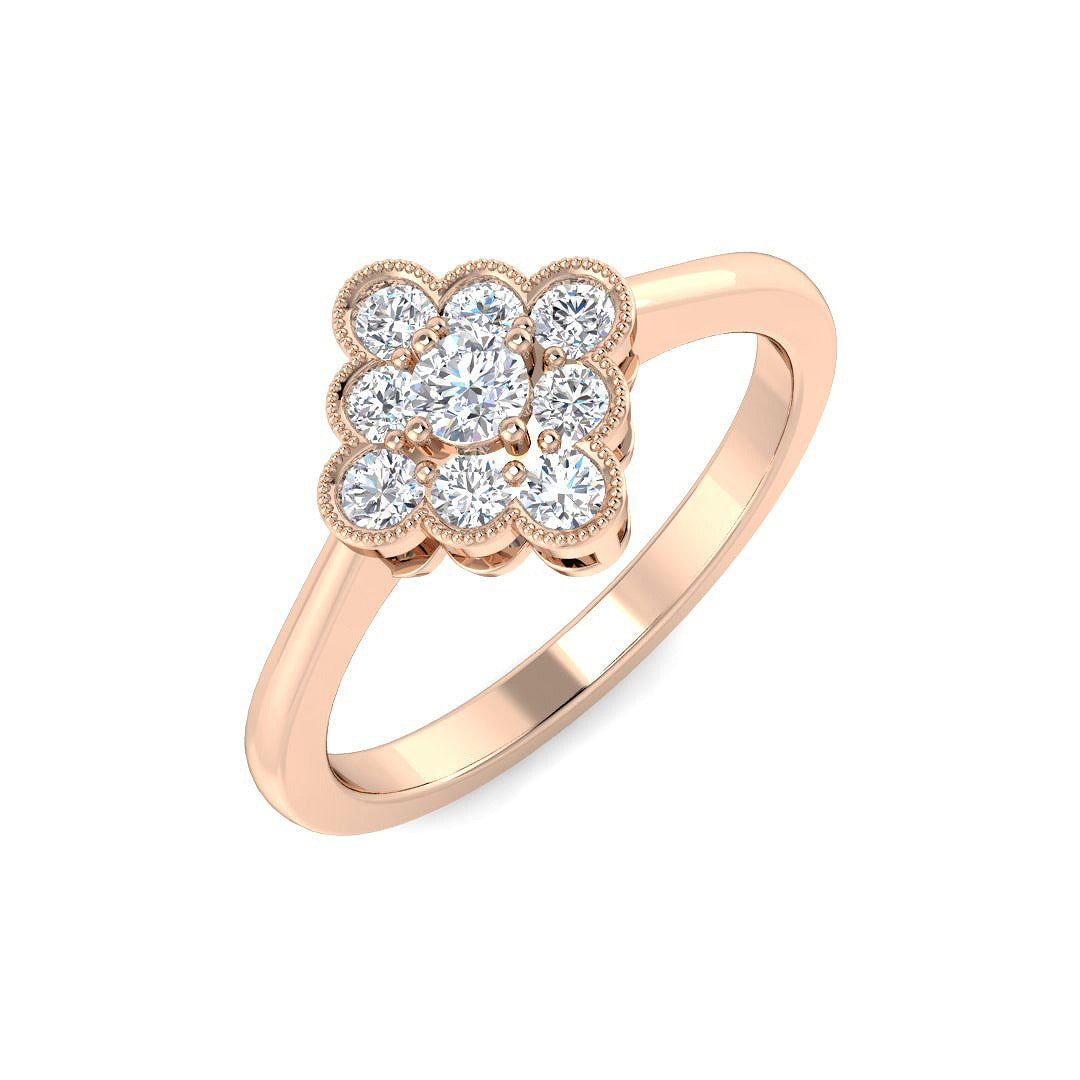Milgrain Cluster Diamond Ring 0.33ct Vintage Floral UK Hallmarked