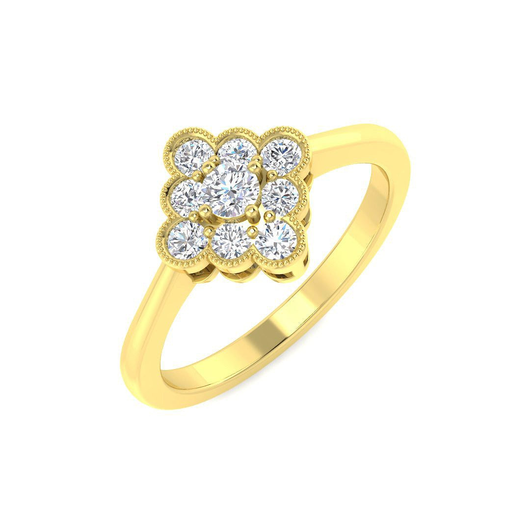 Milgrain Cluster Diamond Ring 0.33ct Vintage Floral UK Hallmarked