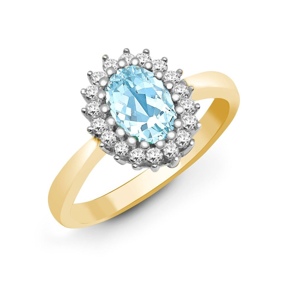 9K Solid Gold Halo Ring with Natural Diamond and Gemstone Cluster Solitaire