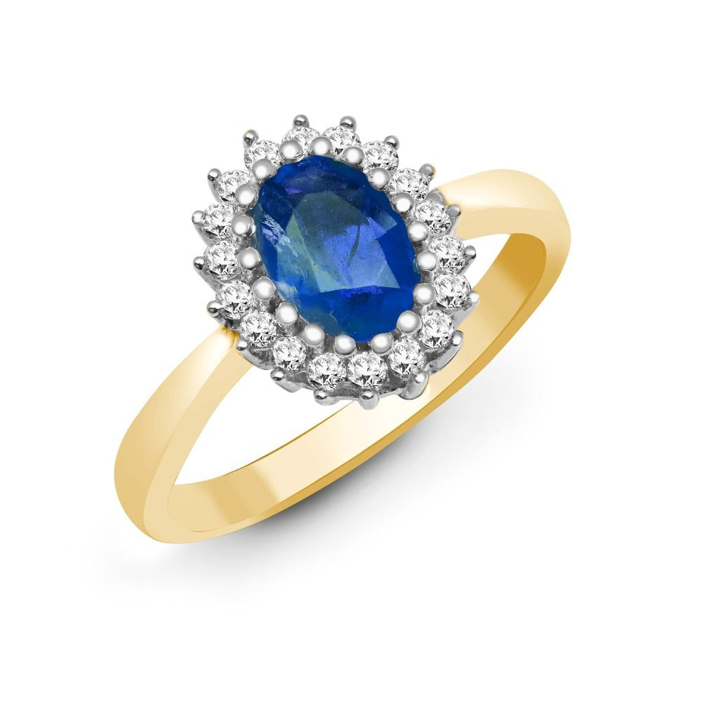 9K Solid Gold Halo Ring with Natural Diamond and Gemstone Cluster Solitaire