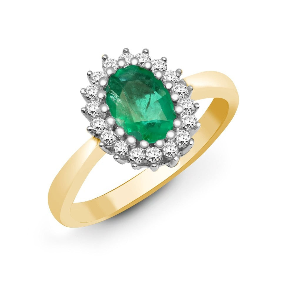 9K Solid Gold Halo Ring with Natural Diamond and Gemstone Cluster Solitaire