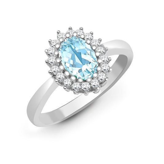 9K Solid Gold Halo Ring with Natural Diamond and Gemstone Cluster Solitaire