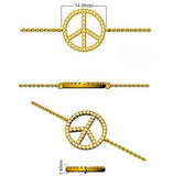 Luxury Yellow Gold Peace Charm Bracelet, Womens Lab Diamond Peace Sign Bracelet