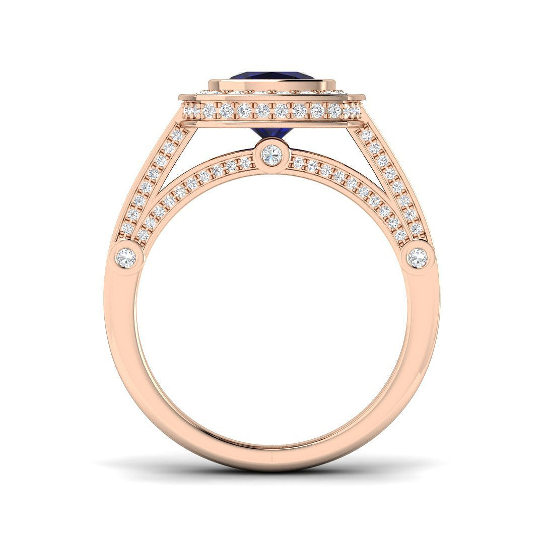 Diamond Bakibgktoke Blue Sapphire Ring | 2.25ct