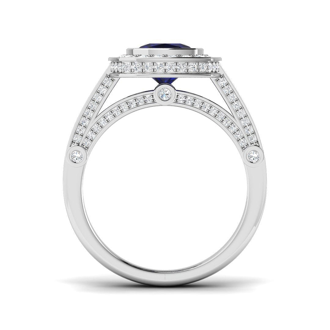 Diamond Bakibgktoke Blue Sapphire Ring | 2.25ct