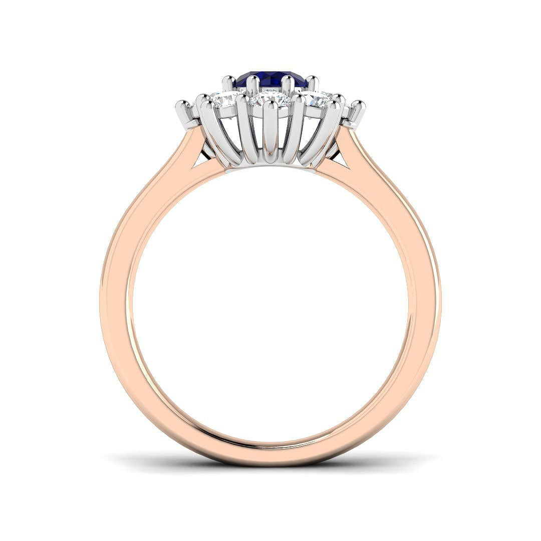 Blue Sapphire Halo Cluster Ring with Natural Diamonds | Two Tone Ring