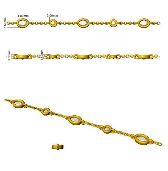 Natural Oval & Round Cut Bezel Set Diamond Station Bracelet in Platinum with Lobster Claw