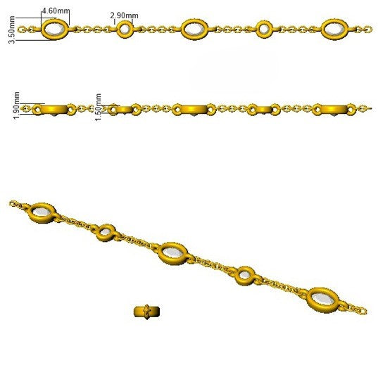 Natural Oval & Round Cut Bezel Set Diamond Station Bracelet in Platinum with Lobster Claw