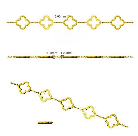 18K Gold Lab Grown Diamond Four Leaf Clover Bracelet – Pave Set with Chain & Lobster Clasp
