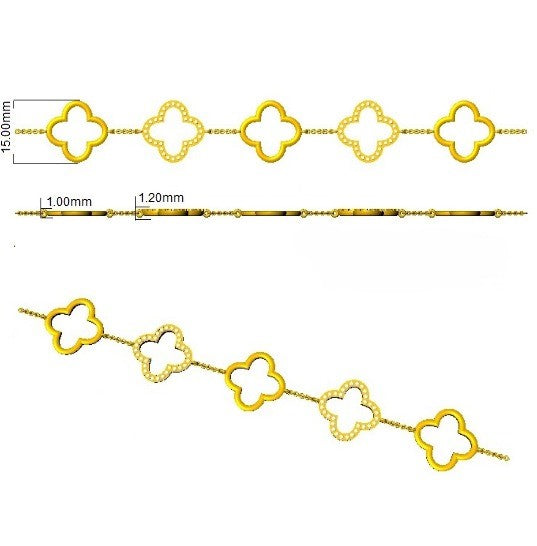 18K Gold Lab Grown Diamond Four Leaf Clover Bracelet – Pave Set with Chain & Lobster Clasp