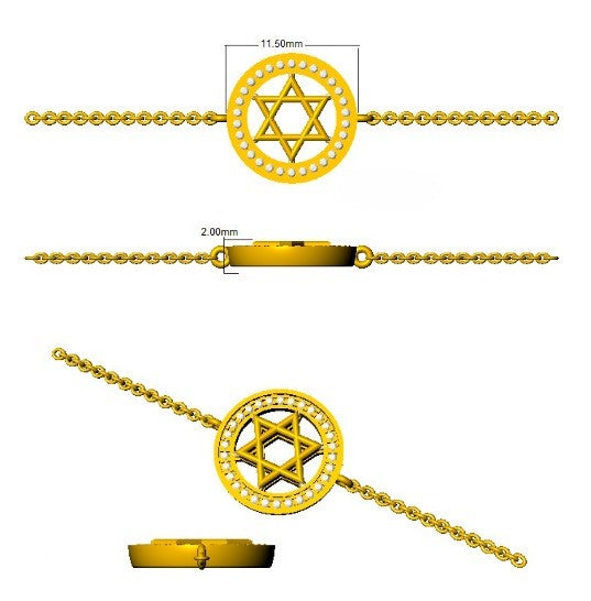 Womens 9K Gold Diamond Religious Bracelet, Luxury Pavé Diamond Star of David Jewellery
