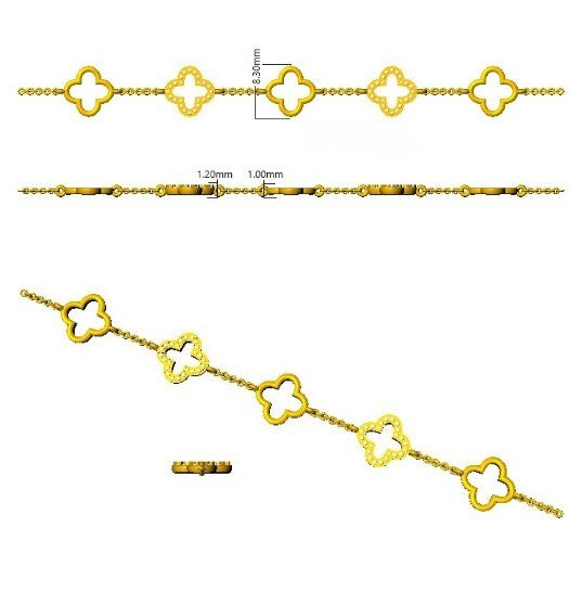18K Gold Lab Grown Diamond Four Leaf Clover Bracelet – Pave Set with Chain & Lobster Clasp