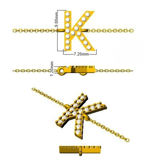 Womens 9K Gold Diamond Initial Bracelet, Gift For Her Diamond Letter Bracelet, Fine Jewellery Lab Diamond Chain Bracelet