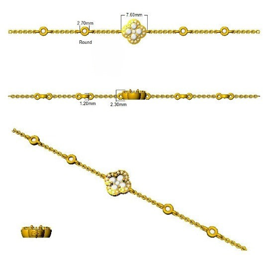 Clover Diamond Chain Bracelet with Bezel & Pave Set Natural Diamonds in Platinum