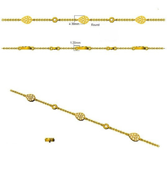 18K Yellow Gold Natural Diamond Pear Shape Station Bracelet – Pave Set Chain Bracelet with Lobster Clasp