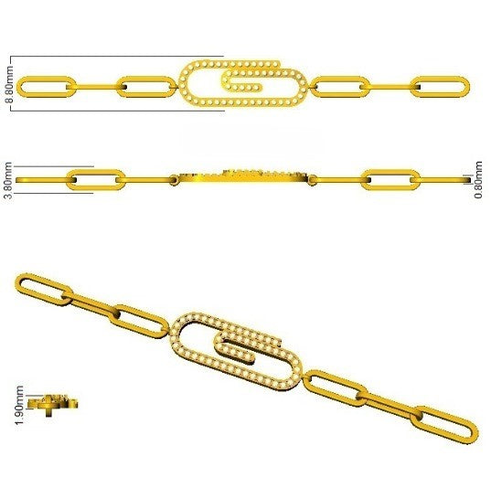 Round Pave Lab Grown Diamond Paperclip Link Bracelet with Pave Center Link in 9K/18K Gold
