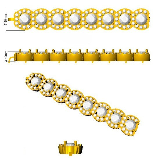 12.70Ct Lab Created Fancy Halo Diamond Tennis Bracelet in 9K Yellow Gold - Prong Pave Set