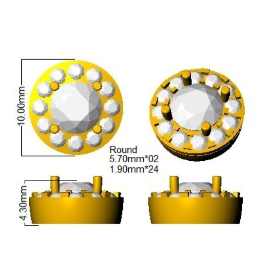 2.13ct Lab Diamond Round Cut Stud Earrings in 9K Yellow Gold