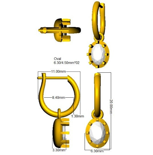 1.03ct Lab Diamond Oval Cut Stud Earrings in 9K Yellow Gold