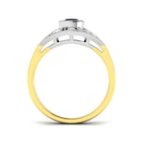 Vintage Blue Sapphire Halo Ring in Milgrain Round Pave Set | Engagement Ring
