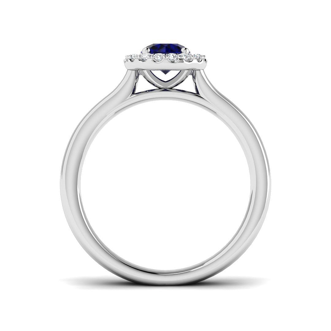Diamond Blue Sapphire Halo Ring with Round Natural Pave Diamond | Gemstone Ring