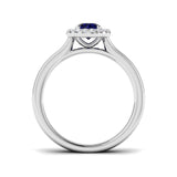 Diamond Blue Sapphire Halo Ring with Round Natural Pave Diamond | Gemstone Ring