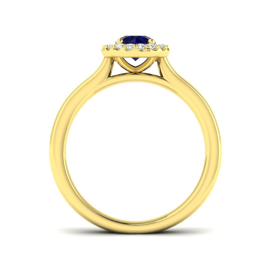 Diamond Blue Sapphire Halo Ring with Round Natural Pave Diamond | Gemstone Ring
