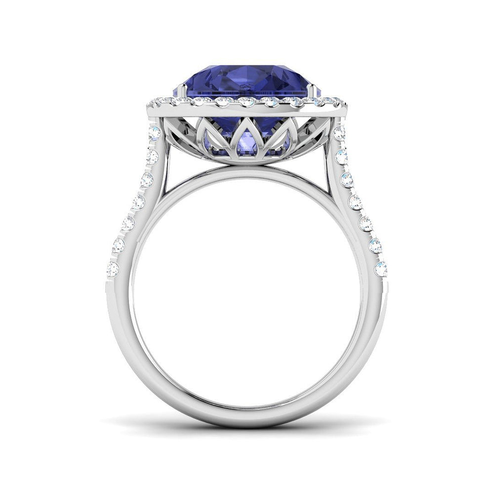 Pear Cut Tanzanite Ring with Diamond Halo