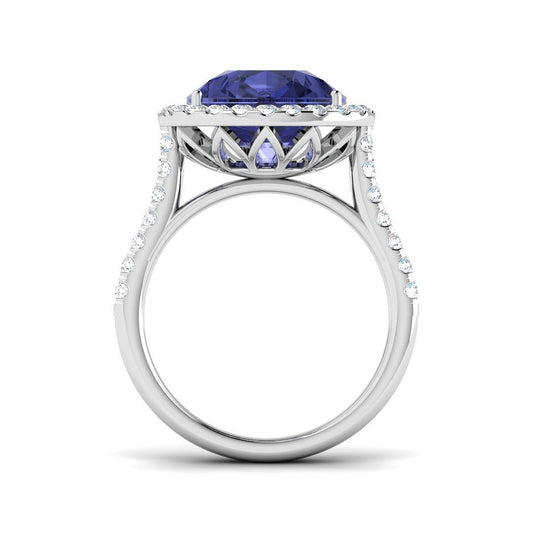 Pear Cut Tanzanite Ring with Diamond Halo