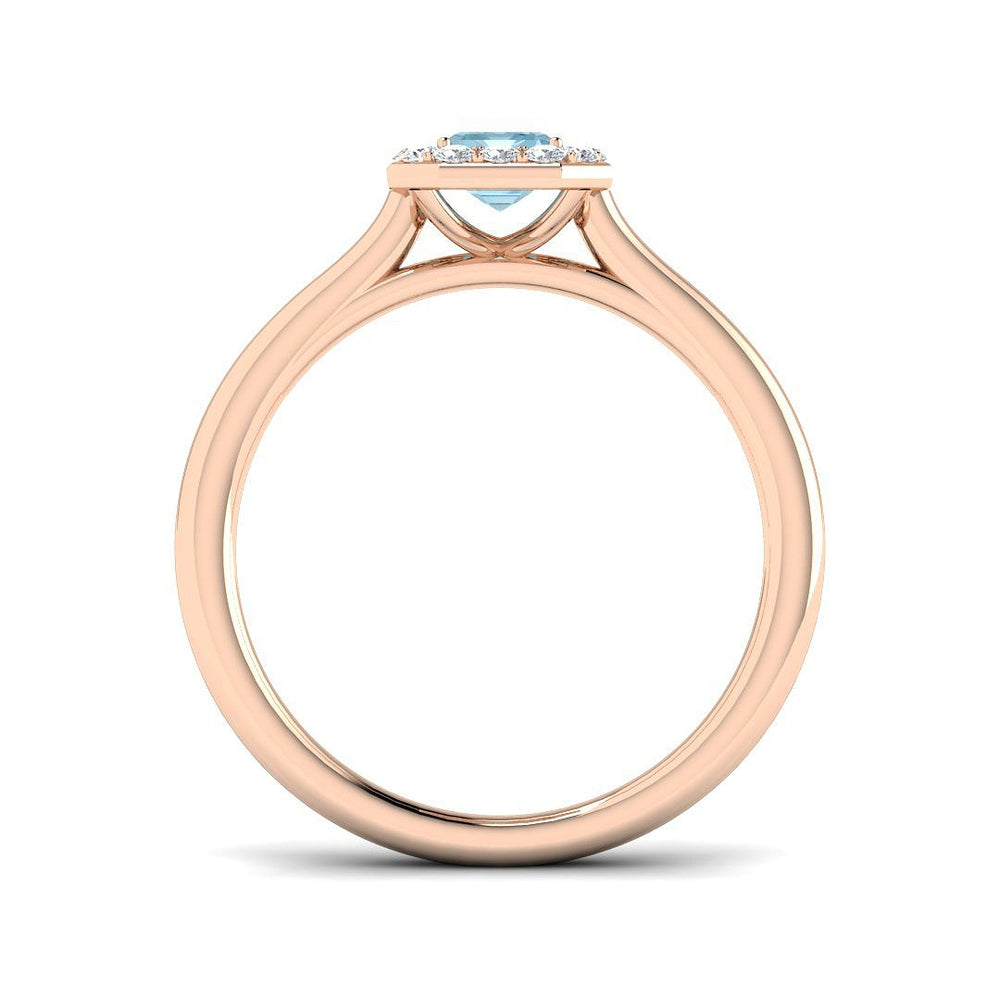 Side profile of Emerald Cut Aquamarine Halo Ring
