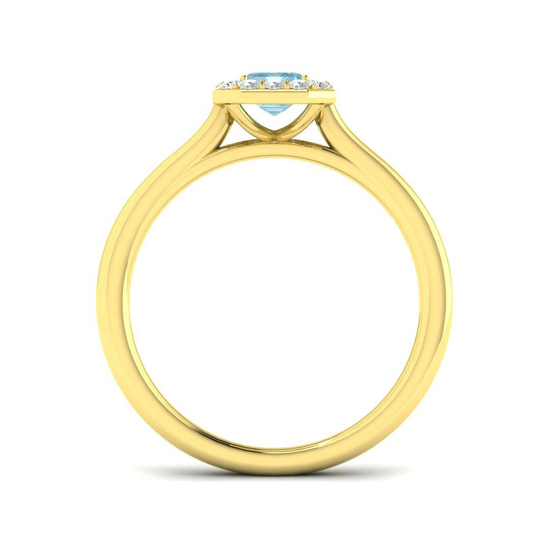 Vintage Emerald Cut Aquamarine Halo Engagement Ring