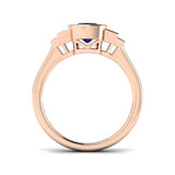 Bezel Set Cushion Blue Sapphire Three Stone Diamond Engagement Ring