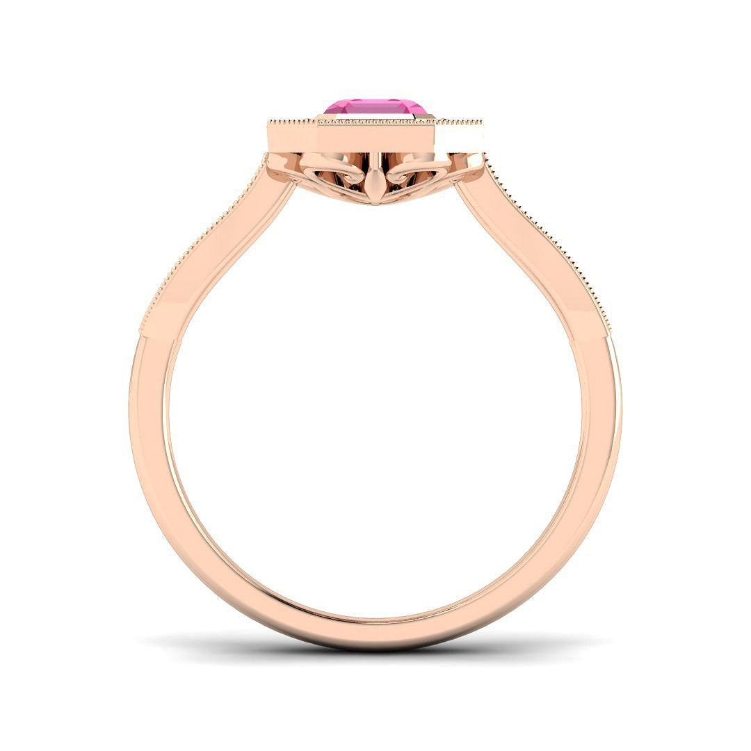 Pink Sapphire Halo Ring with Pave Diamonds Vintage Milgrain | UK Made