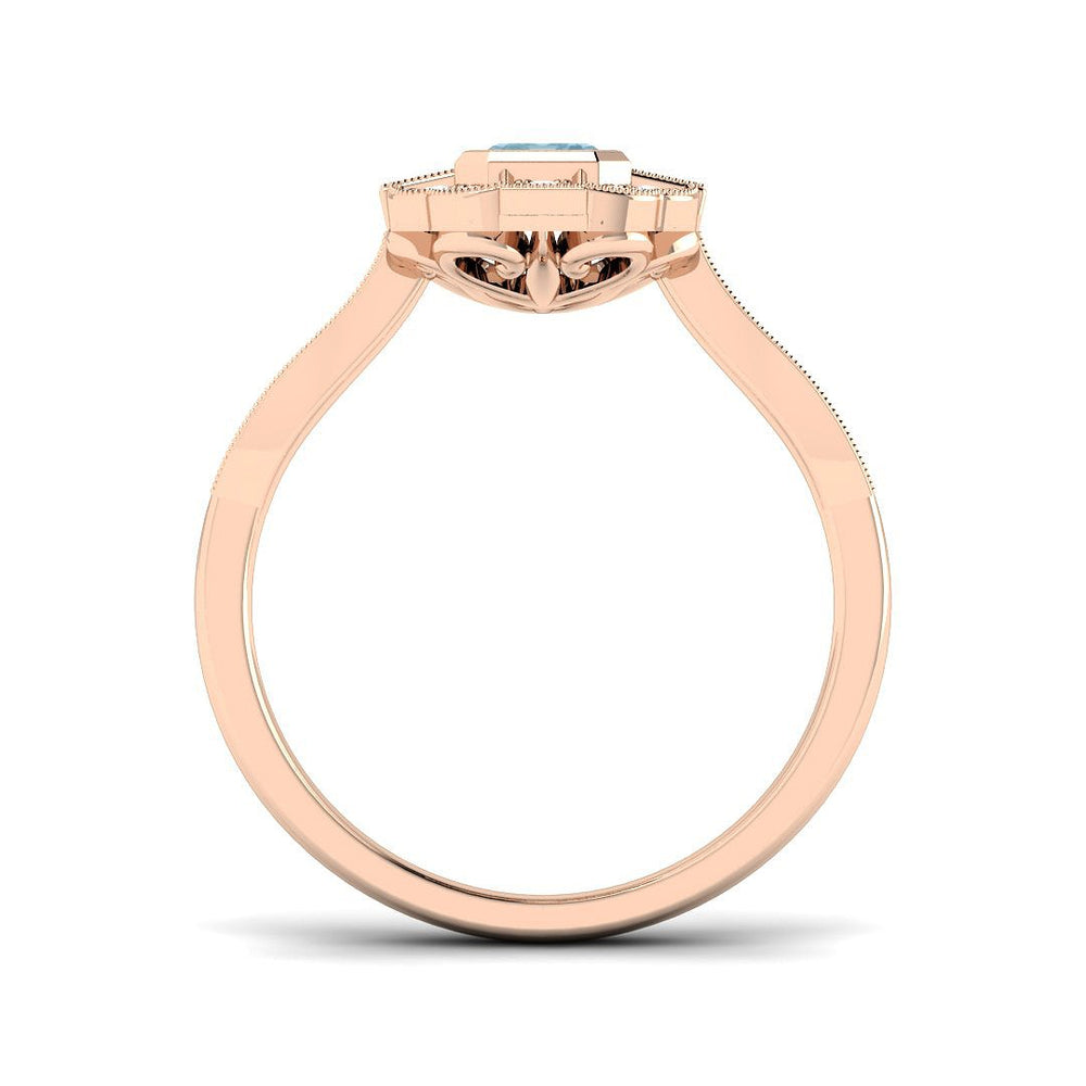 Yellow Gold Emerald Cut Aquamarine Ring with Round Pavé Diamonds