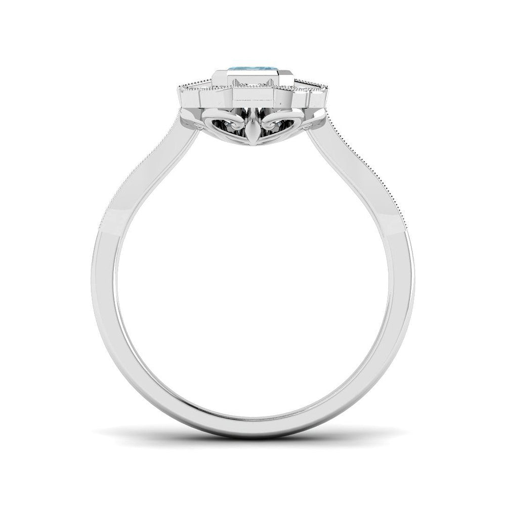 Side Profile Emerald Cut Aquamarine Ring with Milgrain Detailing